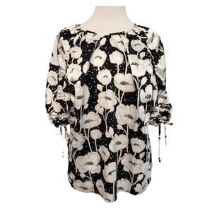 Ted Baker Luciani Puff Sleeve Top Blouse Black Cream Floral 4 (10)